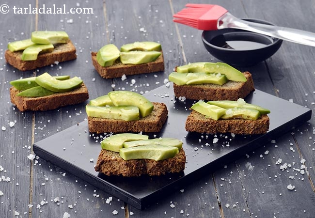 Almond and Avocado Toast, Toasted Almond Bread Topped with Avocados
