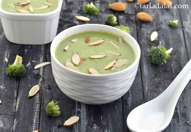 ब्रोकली बादाम सूप रेसिपी | ब्रोकोली और बादाम का सूप | स्वस्थ ब्रोकोली सूप | ब्रॉकली एंड आलमंड सूप