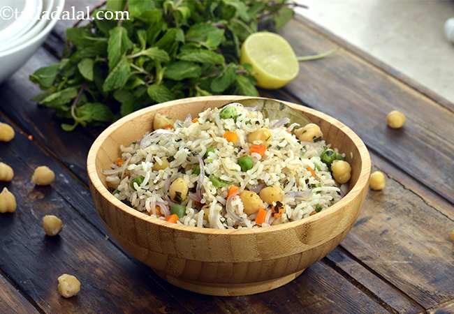 चना और पुदीना चावल रेसिपी | स्वस्थ चना पुलाव | चटपटा पुदीना चना राइस | चना ब्राउन राइस | Chick Pea and Mint Rice, Healthy Chana Pulao