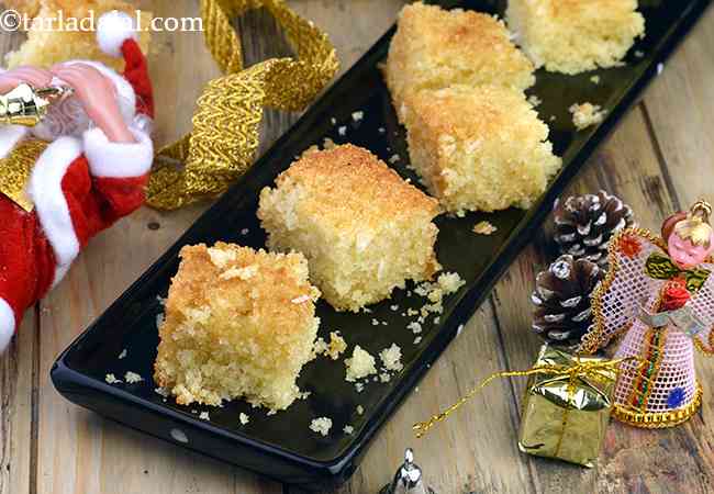  अंडारहित सूजी और नारियल का केक - Eggless Semolina and Coconut Cake 