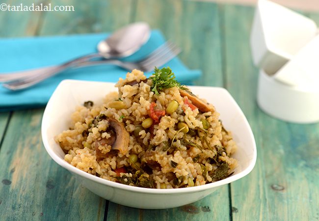 फेन्यूग्रीक एण्ड मशरुम ब्राउन राईस | Fenugreek and Mushroom Brown Rice