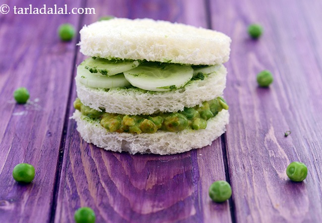 हरी मटर और ककड़ी सैंडविच | ग्रीन पी एण्ड कुकुम्बर सैंडविच | हरी मटर, ककड़ी और चटनी सैंडविच | Green Pea and Cucumber Sandwich