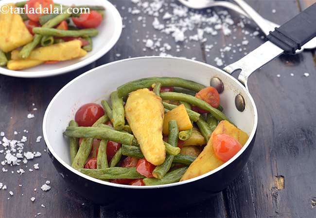 Grilled Sweet Potatoes, Green Beans and Cherry Tomatoes