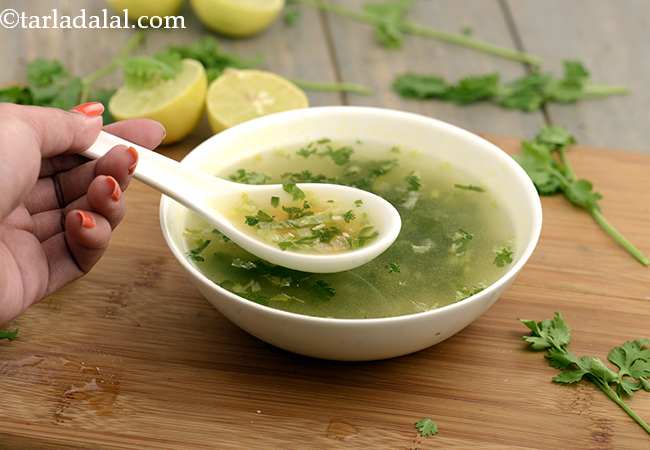 लेमन एण्ड कोरीयेन्डर सूप | नींबू और धनिया सूप | हेल्दी नींबू और धनिया सूप