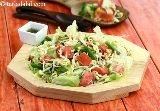 लेट्यूस बीन स्प्राउट्स सलाद रेसिपी | भारतीय स्टाइल बीन स्प्राउट्स इन लेमन ड्रेसिंग | स्वस्थ लेट्यूस | Lettuce and Bean Sprouts Salad in Lemon Dressing