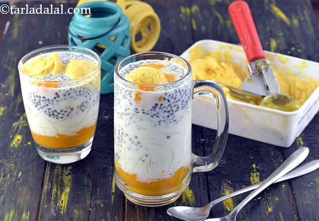 mango falooda recipe | mango faluda ice cream | mango falooda with homemade seviya | homemade mago falooda with mango pulp |