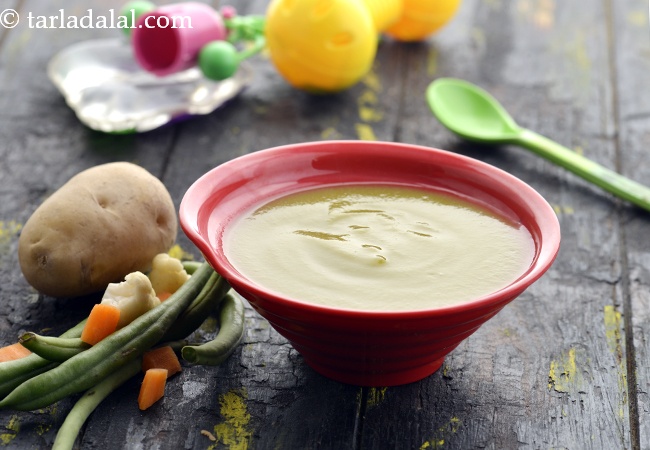 बच्चों के लिए वेजिटेबल सूप रेसिपी | ९ महीने के शिशुओं के लिए सब्जियों का सूप | Potato and Vegetable Soup for Babies and Toddlers
