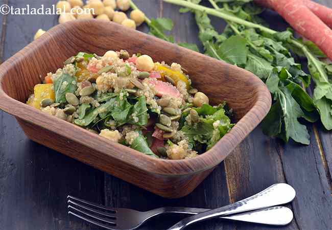 Quinoa, Rocket Leaves and Chickpea Veg Salad, Buddha Bowl