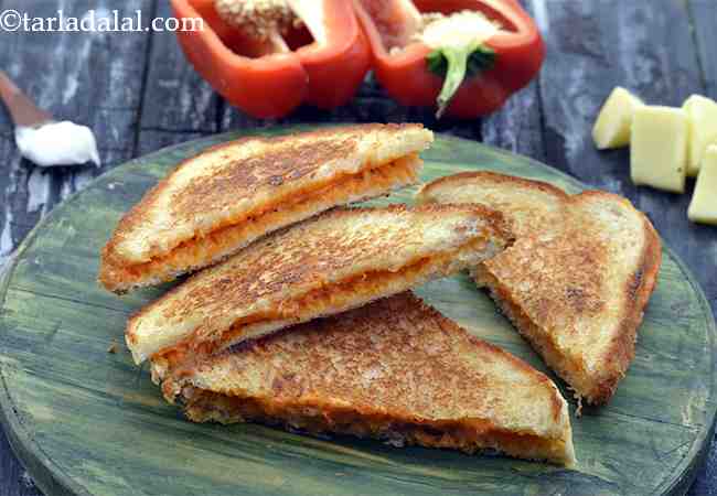 Roasted Red Capsicum and Cheese Tava Sandwich