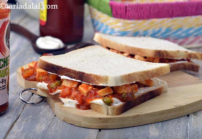 पनीर सेज़वान सैंडविच रेसिपी | शेज़वान पनीर सैंडविच | पनीर सैंडविच | ठंडा पनीर सैंडविच - Schezwan Paneer Cold Sandwich