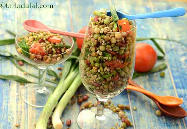  स्प्राउट्स हरे प्याज और टमाटर का सलाद की रेसिपी | हेल्दी सलाद - Sprouts, Spring Onion and Tomato Salad 