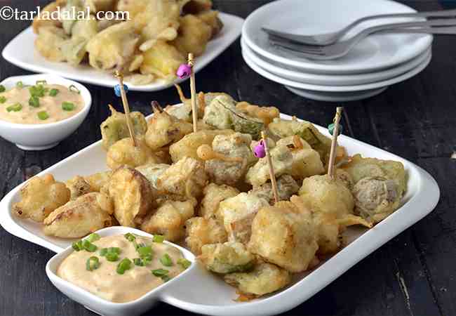 Veg and Fruit Fritters with Spicy Dip