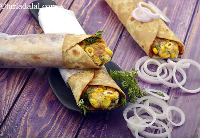 aloo corn tikki roll recipe | Indian aloo corn frankie | potato and corn frankie