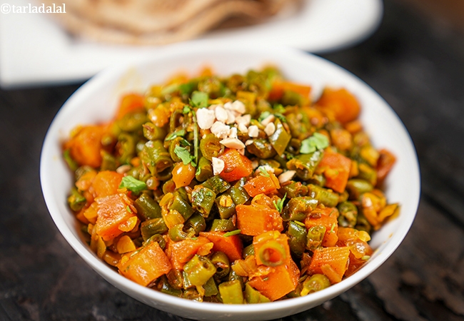 gajar fansi sabzi recipe | French beans and carrot sabji | healthy mixed vegetable sabzi | zero oil Indian healthy dry sabzi |