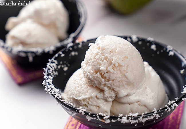 homemade coconut ice-cream recipe | tender Indian coconut ice-cream | eggless coconut ice cream at home |