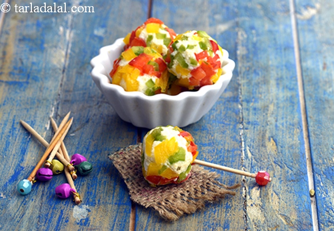 paneer bell pepper balls recipe | healthy malai paneer capsicum balls | Indian cold starter | cottage cheese bell pepper balls |