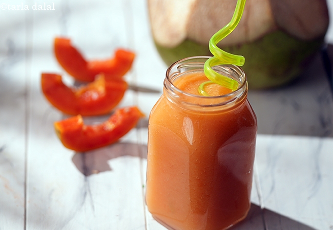 papaya coconut drink recipe | Indian coconut papaya summer drink | healthy papaya coconut drink |
