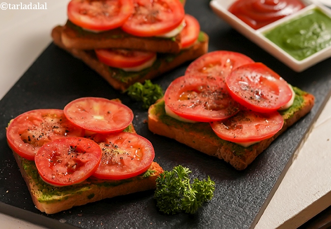 ककड़ी और टमाटर की चटनी सैंडविच | खीरा-टमाटर सैंडविच | टमाटर ककड़ी ओपन सैंडविच | Tomato and Cucumber Open Sandwich